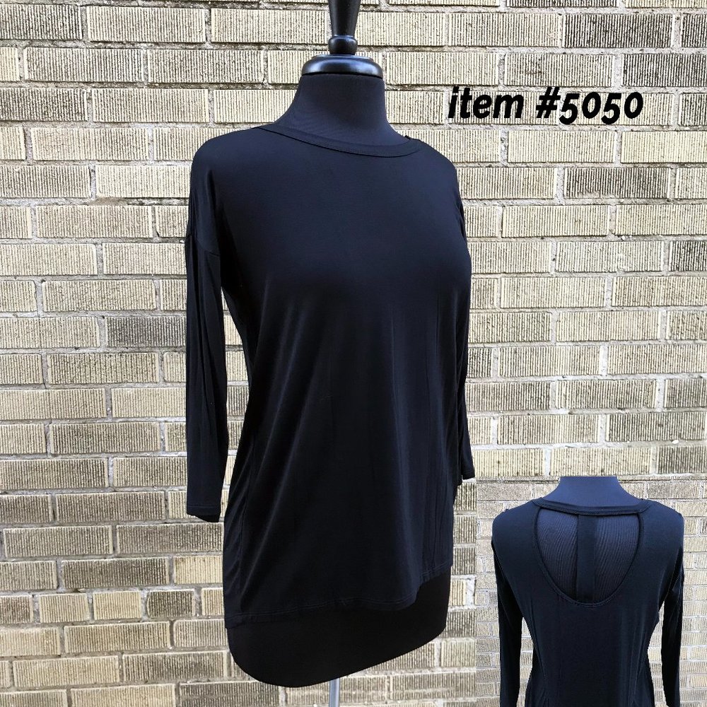 Black T-Back Three-Quarter Sleeve Tunic Top sizes S to 3XL